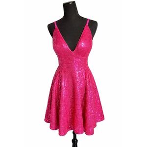 Ryanth Pink Sequin Fit & Flare Dress Size 8 Back Tie Party Formal NWT